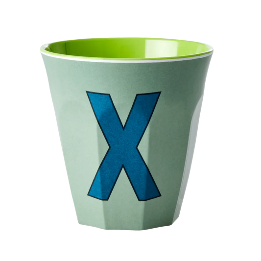 Melamine Cup - Medium with Alphabet in Bluish Colors | Letter X - BIG FRENCHIES