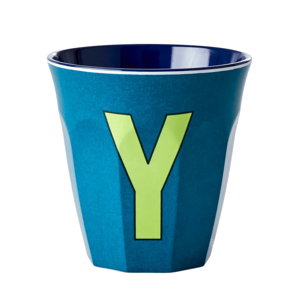 Melamine Cup - Medium with Alphabet in Bluish Colors | Letter Y - BIG FRENCHIES