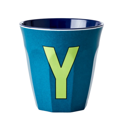 Melamine Cup - Medium with Alphabet in Bluish Colors | Letter Y - BIG FRENCHIES
