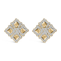 18K Yellow Gold Diamond 5 1/5 Cttw Geometric Cluster Stud Earrings