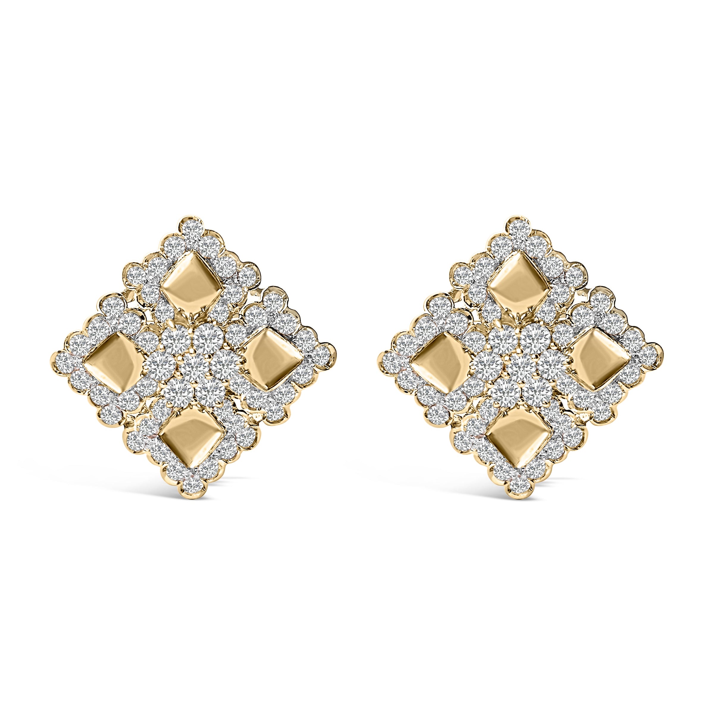 18K Yellow Gold Diamond 5 1/5 Cttw Geometric Cluster Stud Earrings