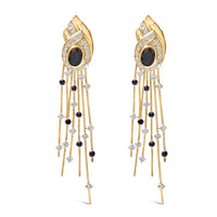14K Yellow Gold 1.0 Cttw Diamond and Blue Sapphire Chandelier Earrings