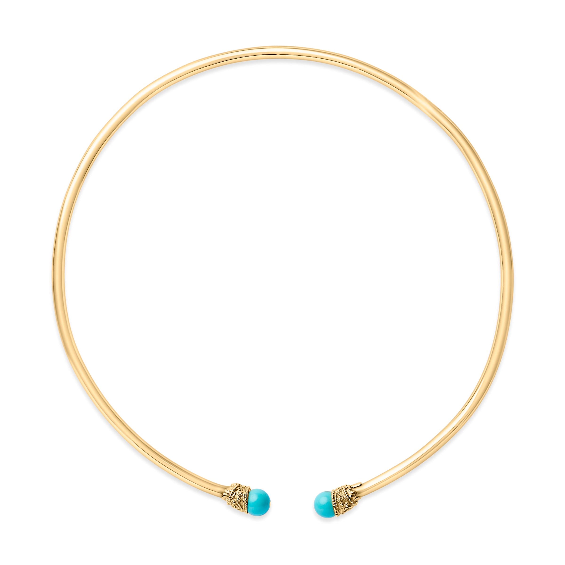 18K Yellow Gold Sculpted Collar Necklace with Turquoise Cabochon Ends