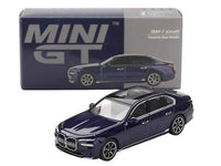BMW i7 xDrive60 Tanzanite Blue Metallic with Sun Roof Limited Edition 1/64 Diecast Model Car by Mini GT
