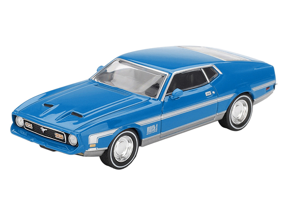 Ford Mustang Mach 1 Grabber Blue with Silver Stripes Limited Edition 1/64 Diecast Model Car by Mini GT