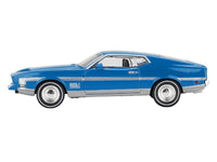 Ford Mustang Mach 1 Grabber Blue with Silver Stripes Limited Edition 1/64 Diecast Model Car by Mini GT