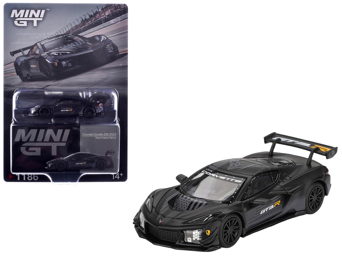 Chevrolet Corvette Z06 GT3.R "Road America Test Car" Black with Graphics Limited Edition 1/64 Diecast Model Car by Mini GT