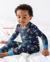 Custom Name God says I am Dinosaur Bamboo Two Piece Long Sleeve Pajama Set