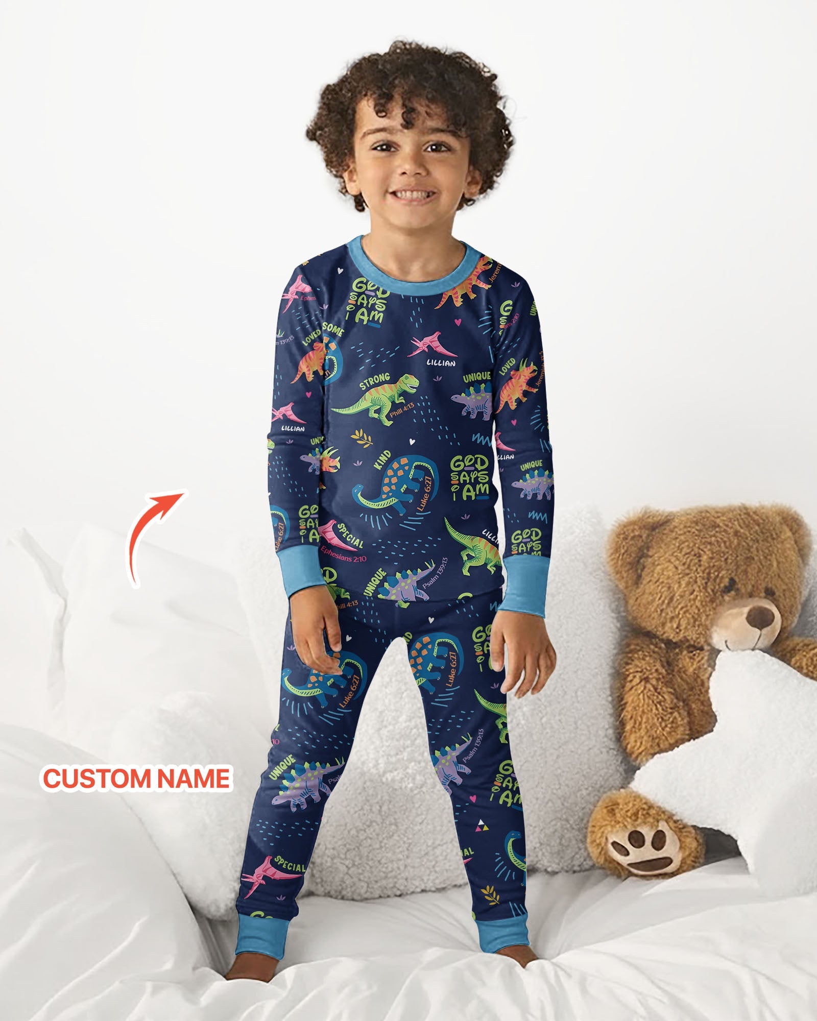 Custom Name God says I am Dinosaur Bamboo Two Piece Long Sleeve Pajama Set