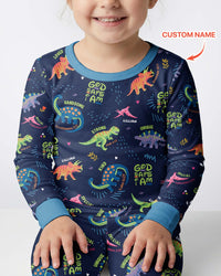 Custom Name God says I am Dinosaur Bamboo Two Piece Long Sleeve Pajama Set