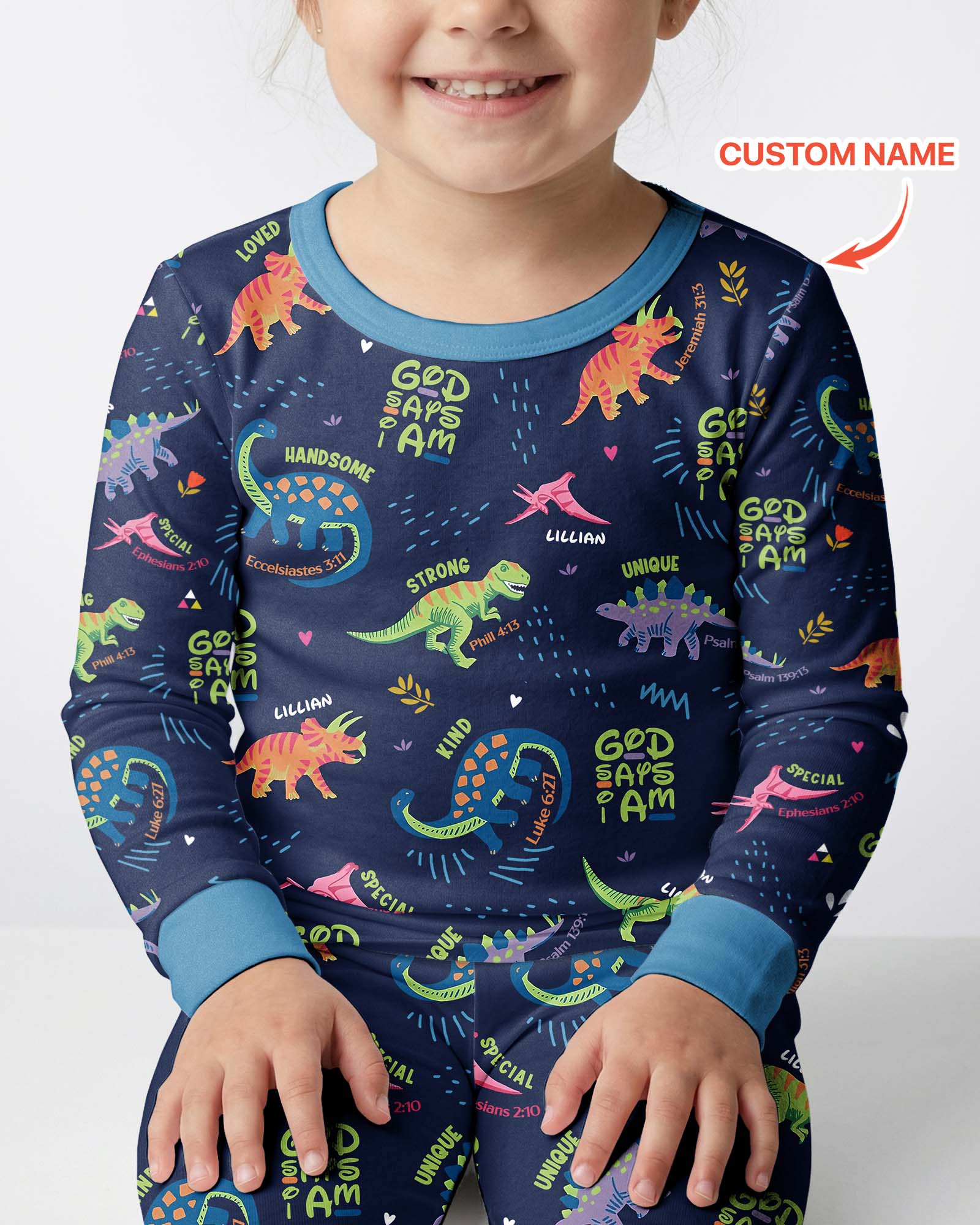 Custom Name God says I am Dinosaur Bamboo Two Piece Long Sleeve Pajama Set