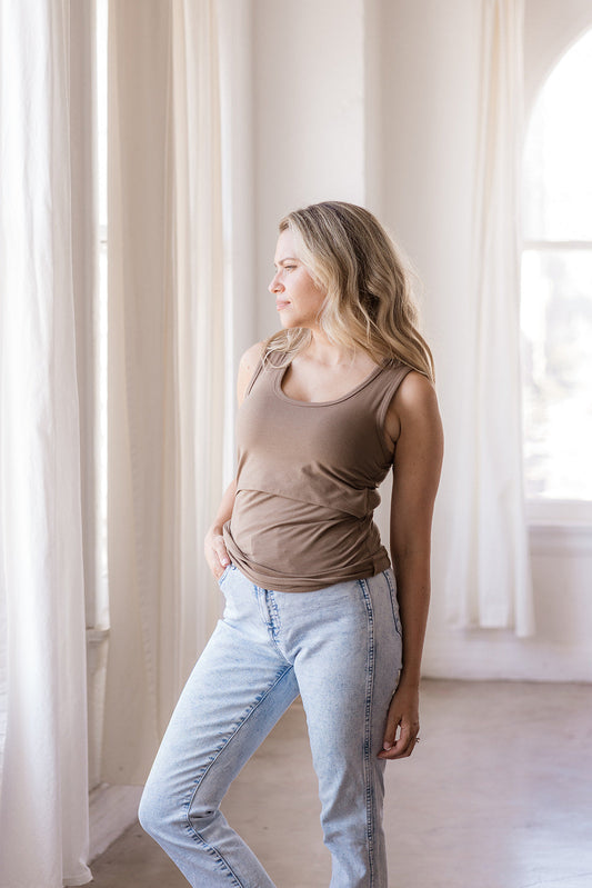Everywhere Breastfeeding Tank Top - Americano Brown