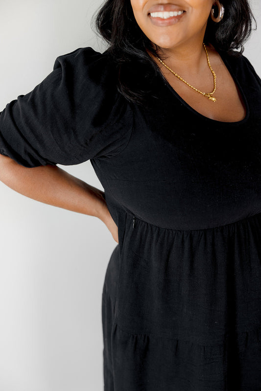 Tiered Breastfeeding Dress - Black