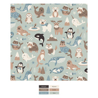 Print Bib Set of 3 in Aloe Arctic Animals, Natural Hot Chocolate & Stormy Sea Gingerbread Town