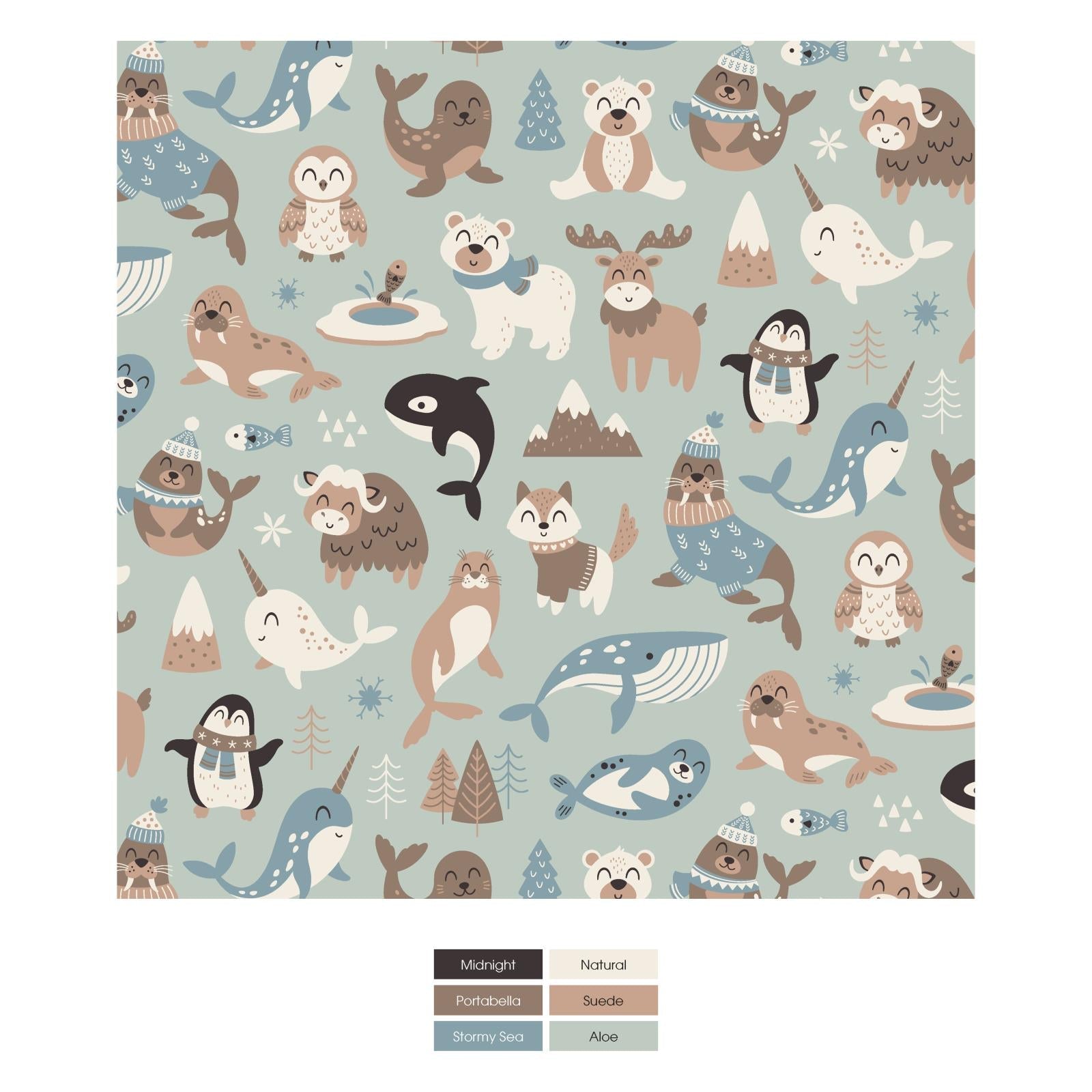Print Bib Set of 3 in Aloe Arctic Animals, Natural Hot Chocolate & Stormy Sea Gingerbread Town