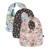 Print Bib Set of 3 in Baby Rose Arctic Animals, Chalkboard Snowflakes & Spring Sky Winter Woodland