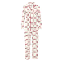 Women's Print Long Sleeve Collared Pajama Set in Natural Hearts