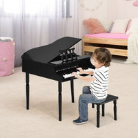 30-Key Wood Toy Kids Grand Piano with Bench & Music Rack-Black - Color: Black