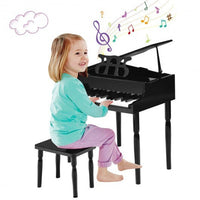 30-Key Wood Toy Kids Grand Piano with Bench & Music Rack-Black - Color: Black