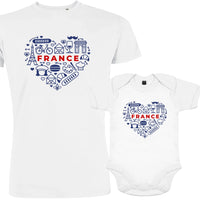 France monuments Heart Dad and Child Organic Cotton family Set (Set of 2)