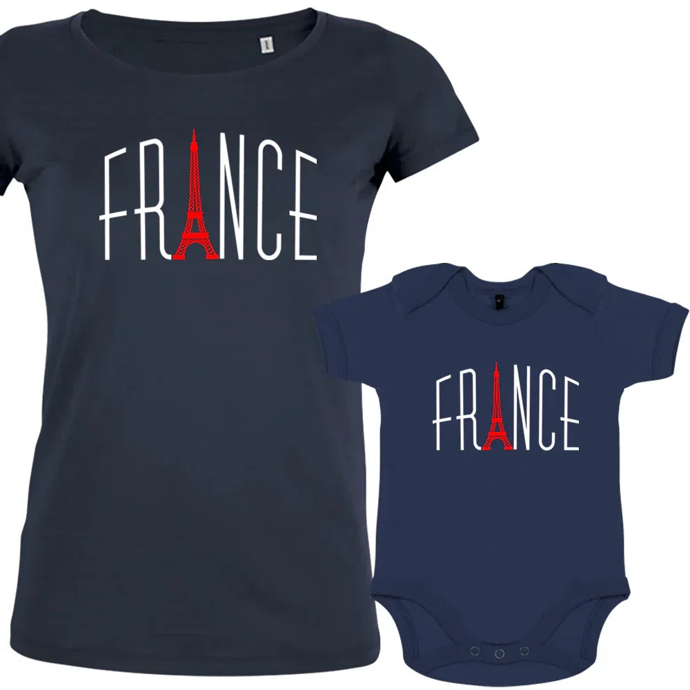 Vive La France With Eiffel Tower Mom and Baby Organic Cotton family Set (Set of 2) - BIG FRENCHIES