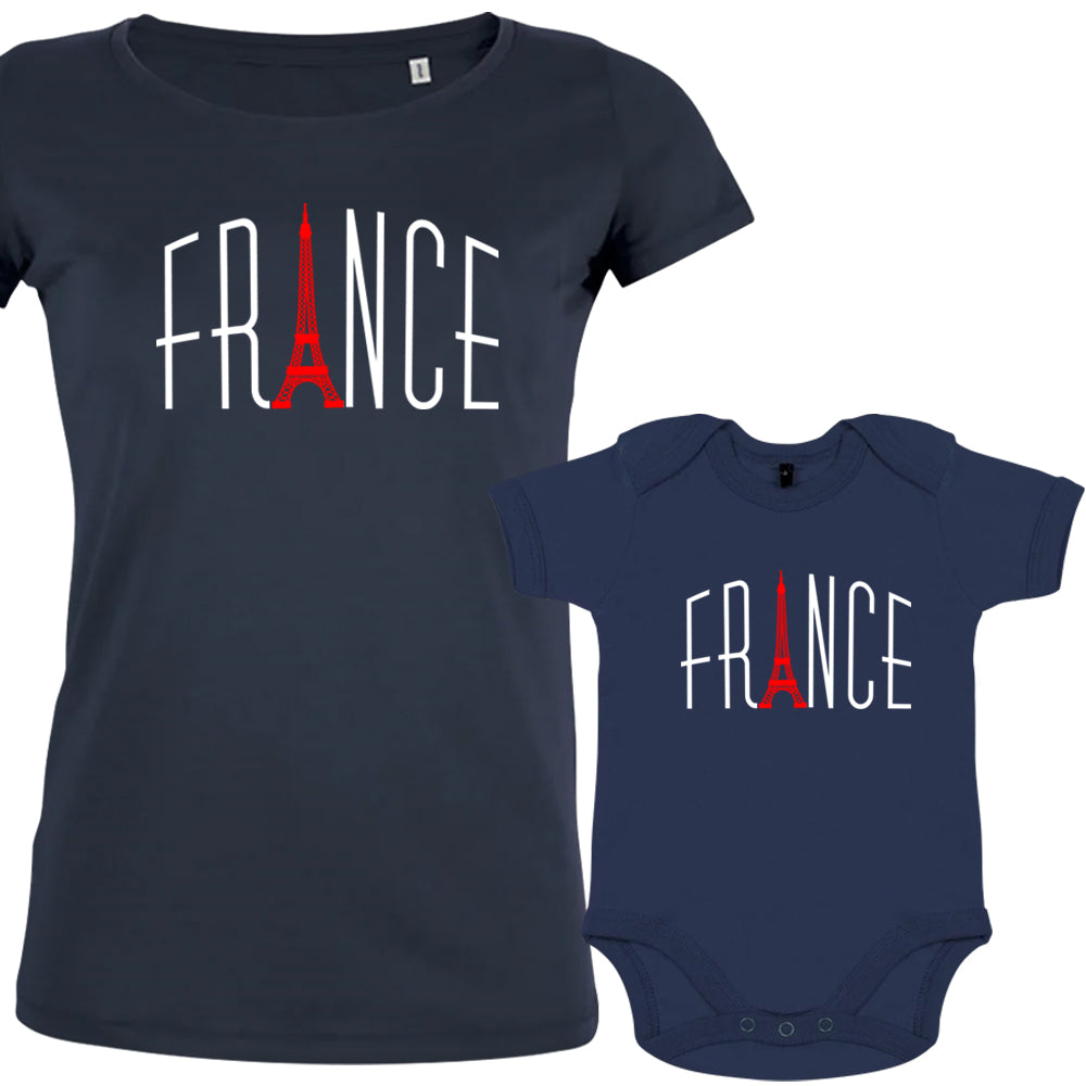 Vive La France With Eiffel Tower Mom and Baby Organic Cotton family Set (Set of 2)
