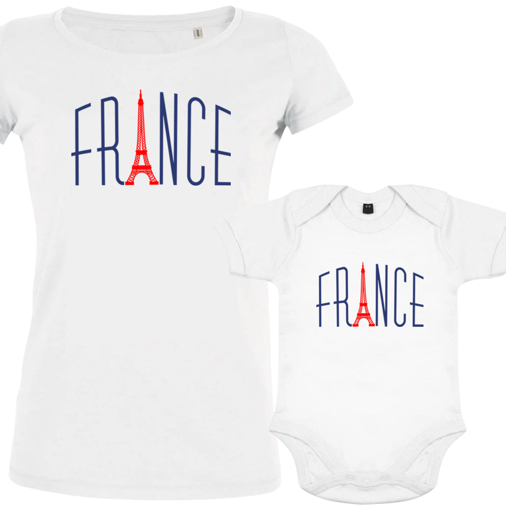 Vive La France With Eiffel Tower Mom and Baby Organic Cotton family Set (Set of 2)