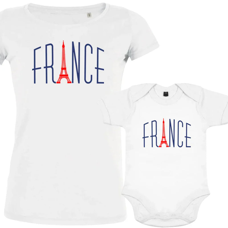 Vive La France With Eiffel Tower Mom and Baby Organic Cotton family Set (Set of 2) - BIG FRENCHIES