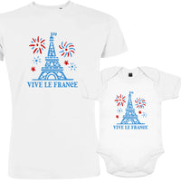Vive La France With Eiffel Tower and Fireworks Dad and Child Organic Cotton family Set (Set of 2)