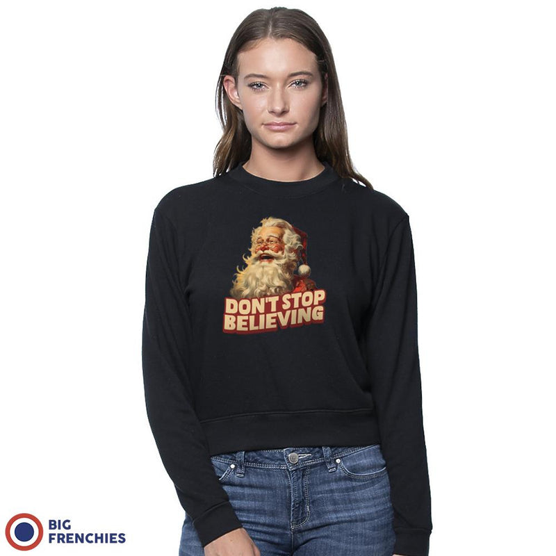 Don't Stop Believing Christmas Women's Organic Cotton RPET French Terry Crew