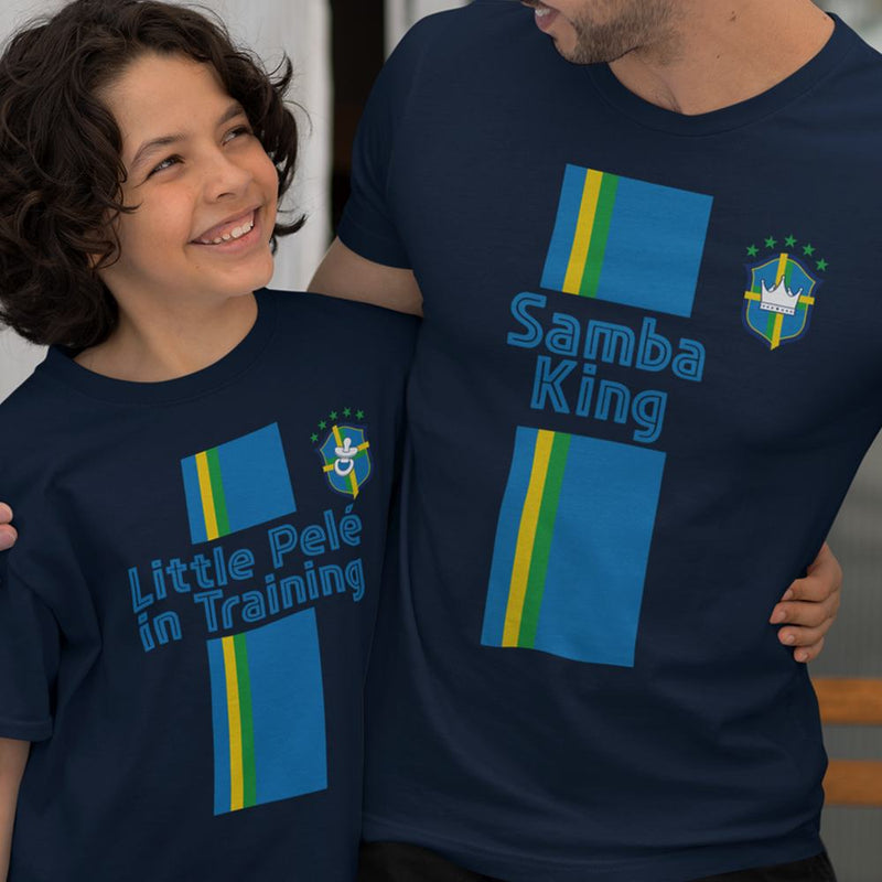 Samba king, Little Pelé In Training Dad and Child Organic Cotton T-Shirts Family Set (Set of 2)