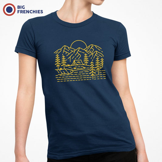 Mountains and Trees with Sun Camping Women's Organic Tee