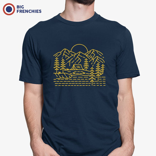 Mountains and Trees with Sun Camping Men's Organic Tee