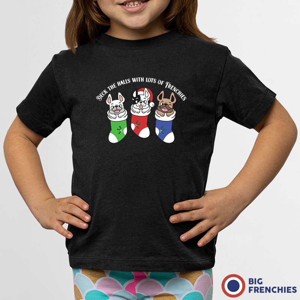 Deck The Hall With Lot of Frenchies Christmas Youth & Toddler Organic Cotton Tee