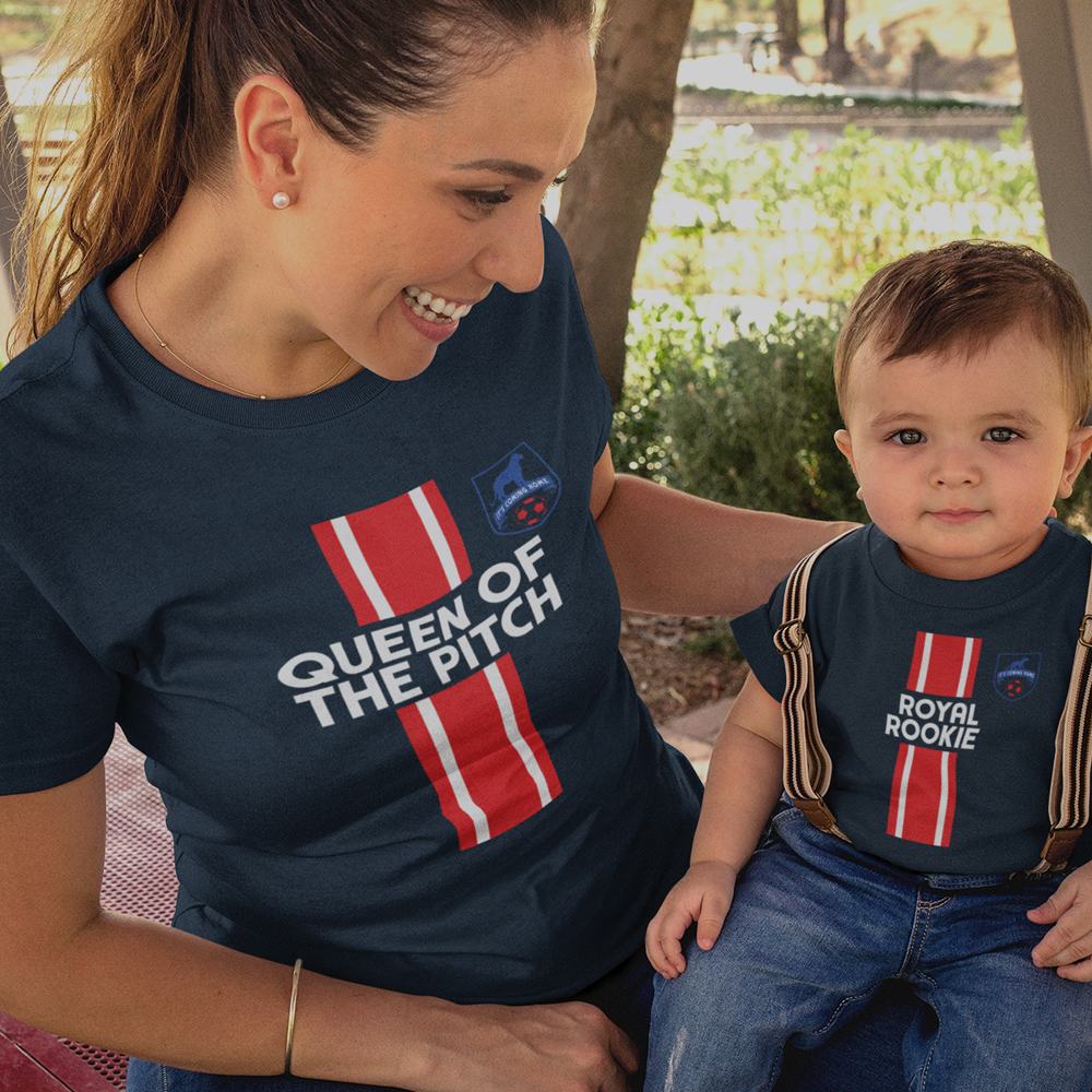Queen Of The Pitch, Royal Rookie Mom and Child Organic Cotton T-Shirts family Set (Set of 2)