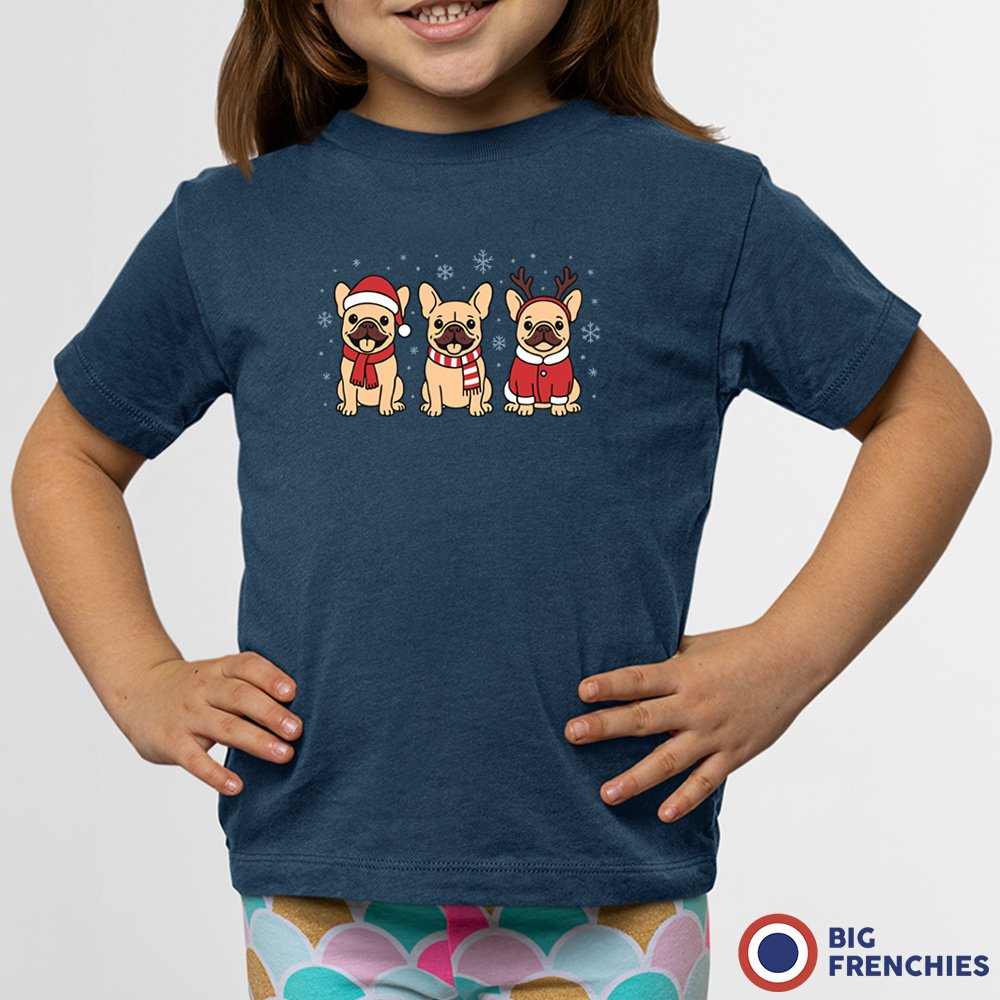 Christmas French Bulldogs Youth & Toddler Organic Cotton Tee