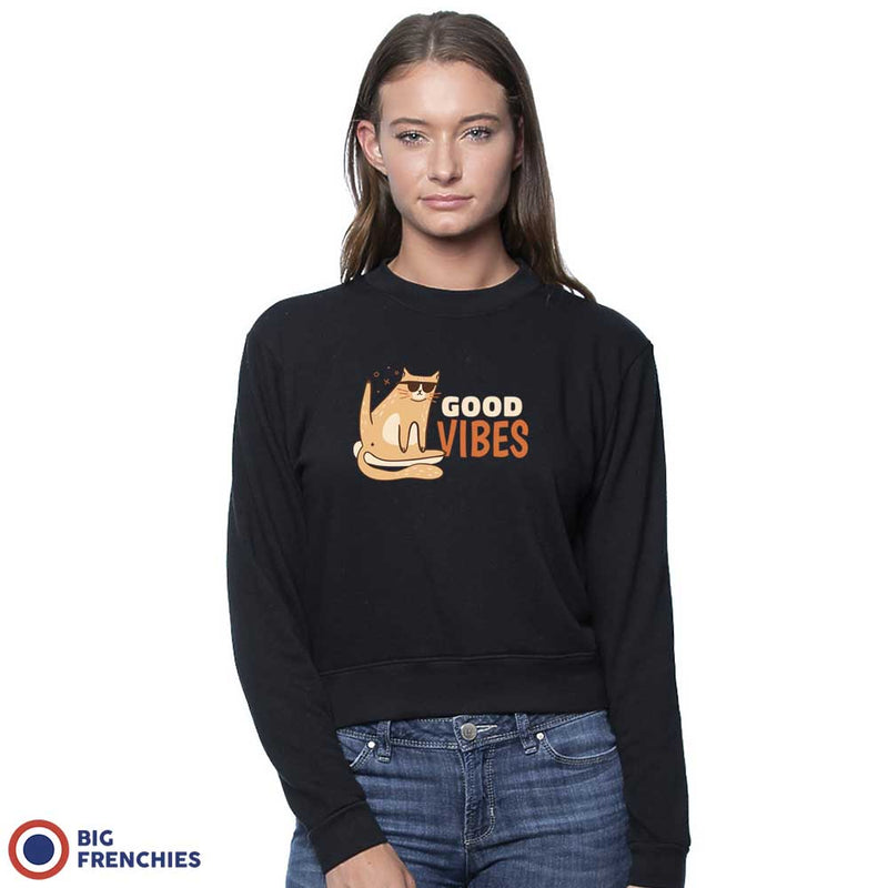 Good Vibes Cat Women's Organic Cotton RPET French Terry Crew