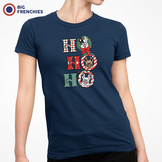 Ho Ho Ho Christmas French Bulldogs Women's Organic Cotton Tee