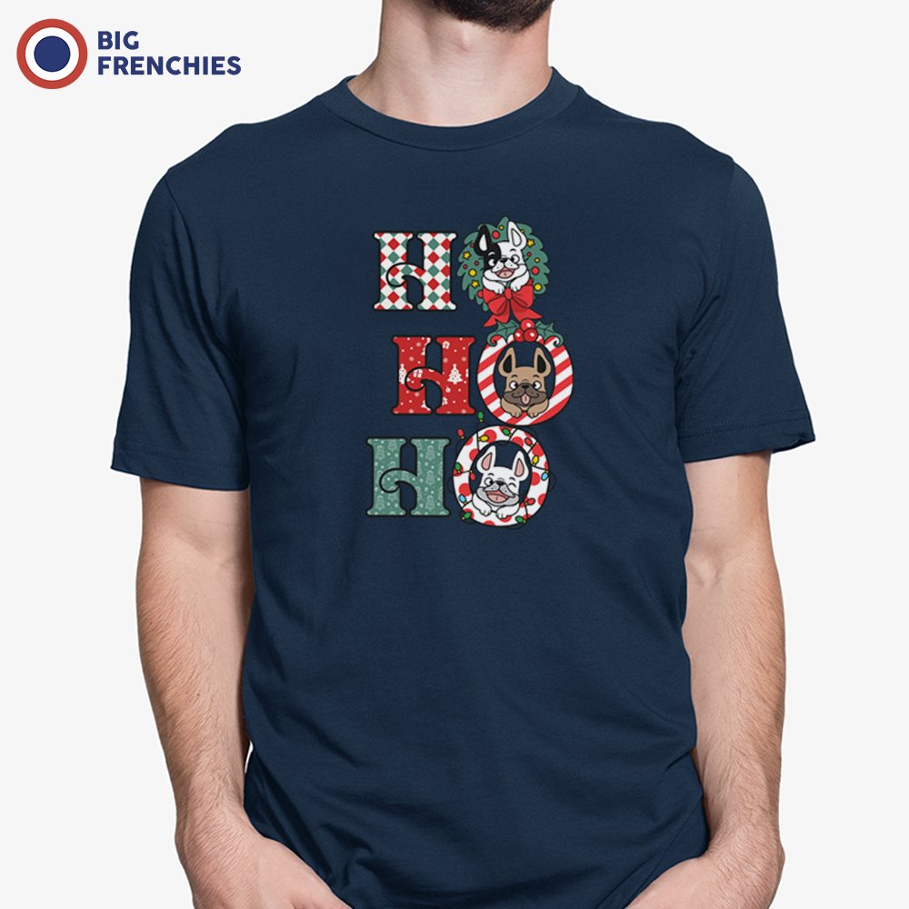 Ho Ho Ho Christmas French Bulldogs Men's Organic Cotton Tee