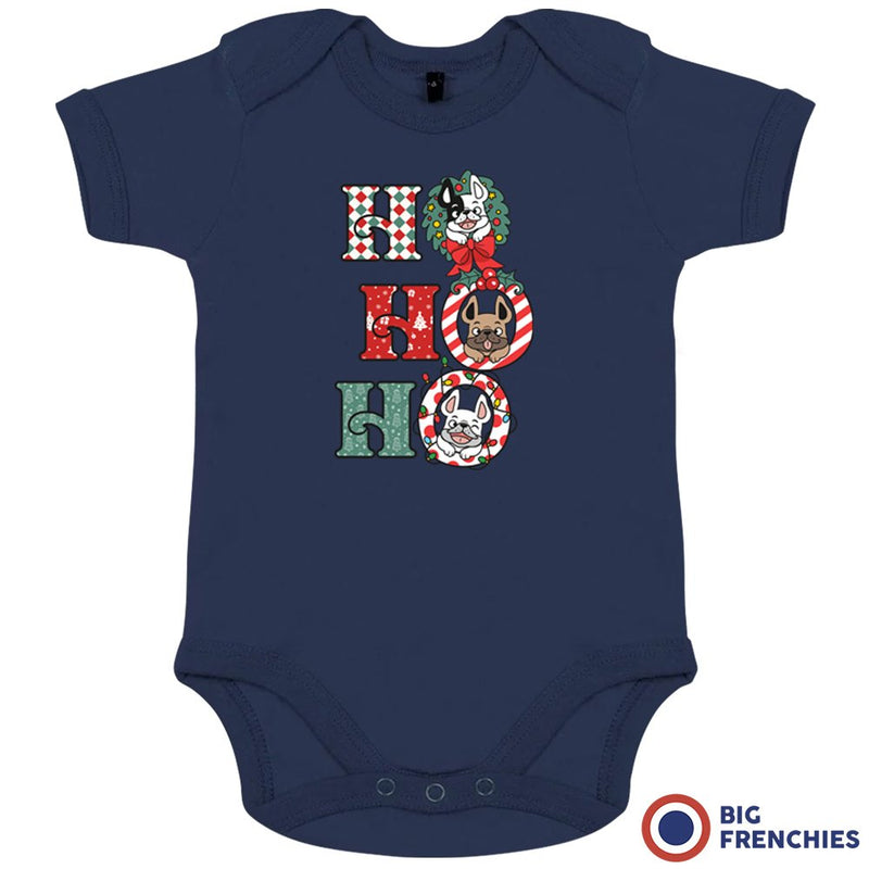 Ho Ho Ho Christmas French Bulldogs Organic Cotton Baby Onesie