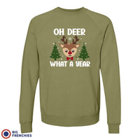 Oh Deer What A Year Christmas Unisex Organic Cotton Sweatshirt