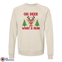 Oh Deer What A Year Christmas Unisex Organic Cotton Sweatshirt