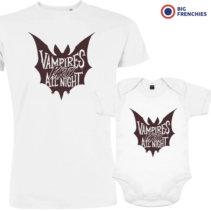 Vampires Party All Night Halloween Dad and Child Organic Cotton family Set (Set of 2)