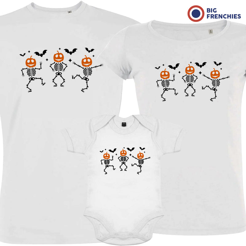 Pumpkin Skeleton Dance Halloween Matching Organic Cotton Family Set (Set of 3)