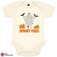 Spooky Vibes With Pumpkin And Ghost Organic Cotton Baby Onesie