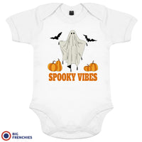 Spooky Vibes With Pumpkin And Ghost Organic Cotton Baby Onesie