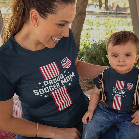 Proud Soccer Mom, Future Team USA Star Mom and Child Organic Cotton T-Shirts family Set (Set of 2)