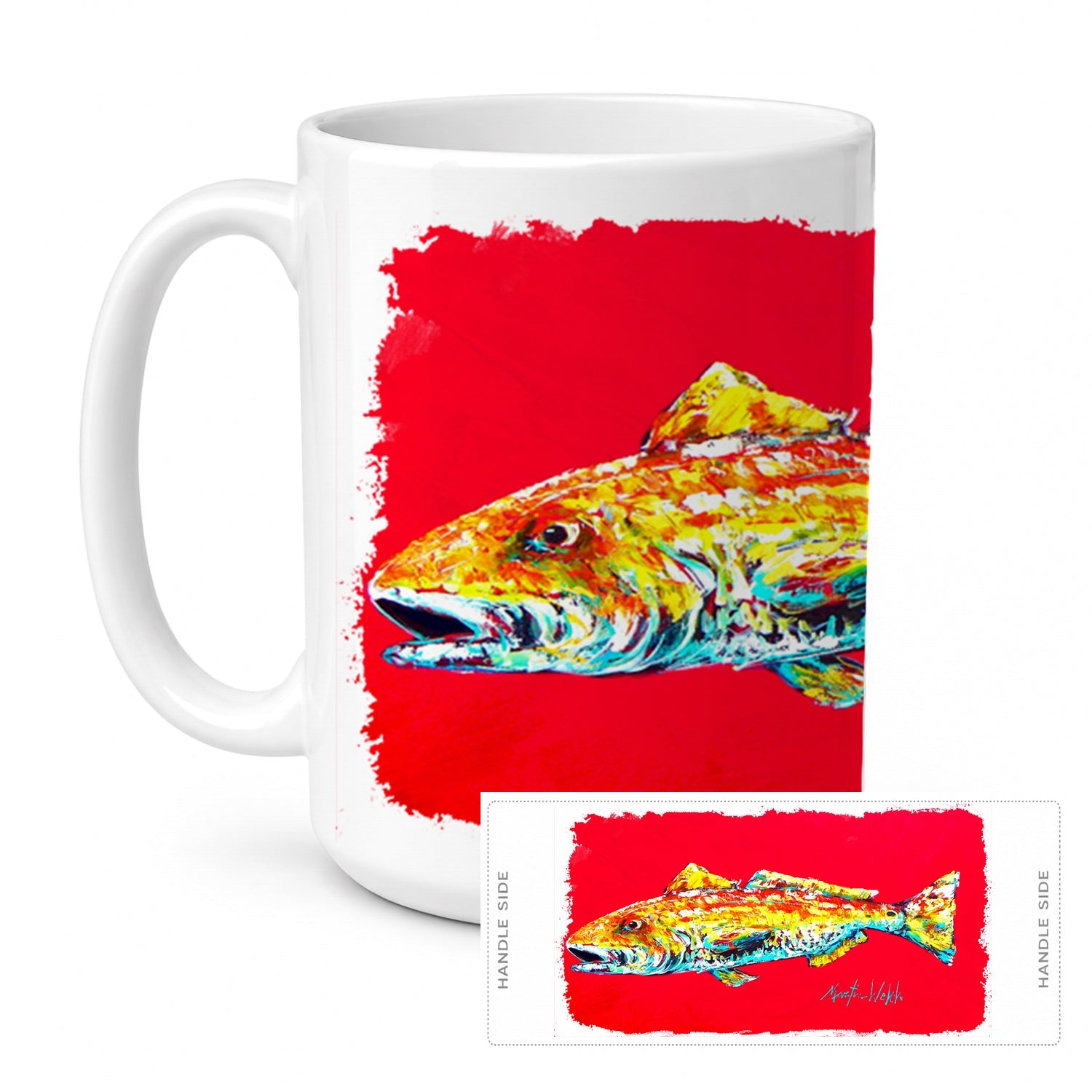 Fish - Red Fish Alphonzo Ceramic Coffee Mug 15 oz Decorative Large C Handle Mug Cup for Tea, Cocoa Hot Chocolate