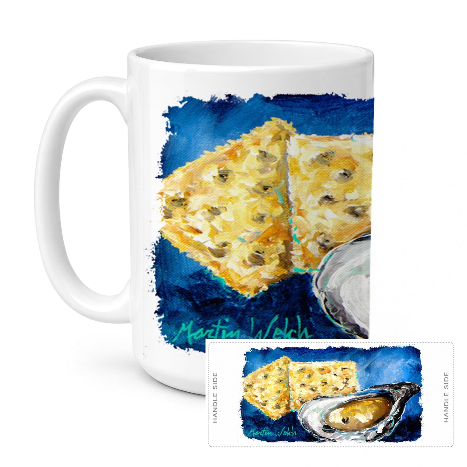 Oysters Two Crackers Ceramic Coffee Mug 15 oz Decorative Large C Handle Mug Cup for Tea, Cocoa Hot Chocolate