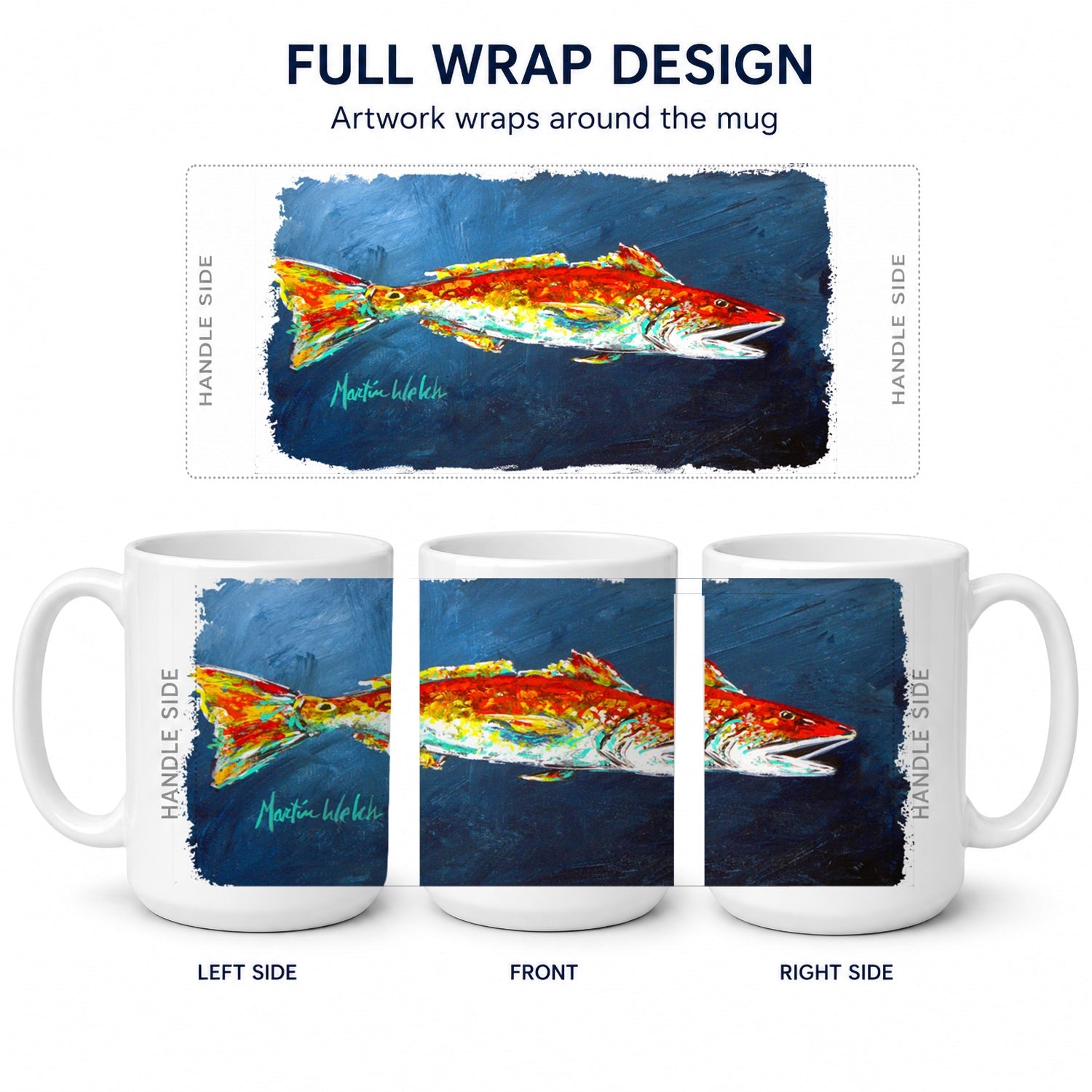 Fish - Red Fish Red for Jarett Ceramic Coffee Mug 15 oz Decorative Large C Handle Mug Cup for Tea, Cocoa Hot Chocolate